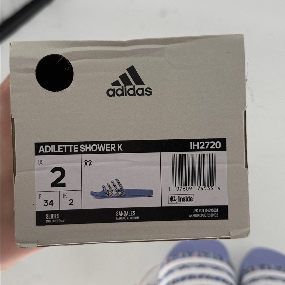 Adidas Adilette Shower K Slides Floral Purple Kids Size 2 | IH2720 w/ Box NWT - Picture 7 of 7